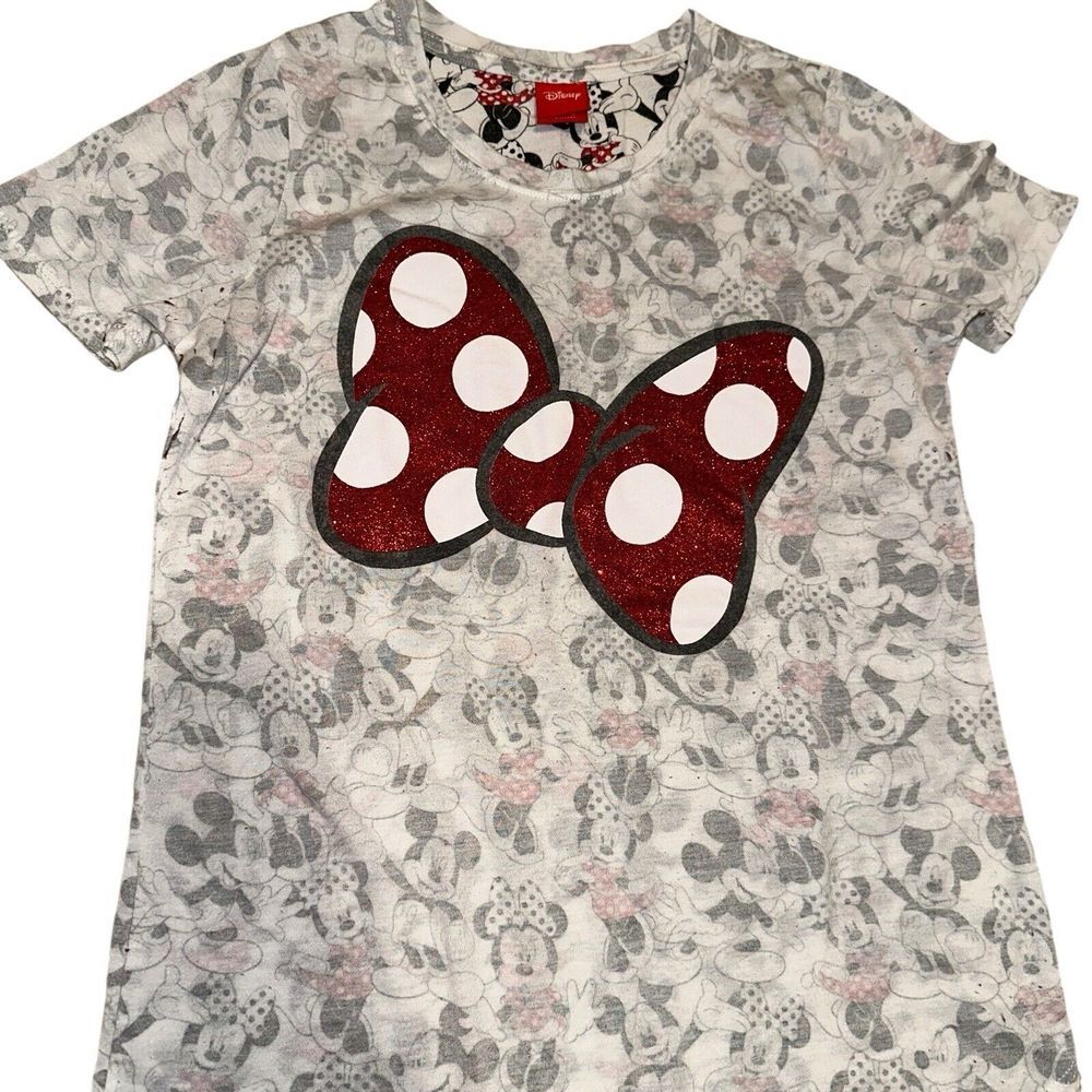 Disney Minnie Mouse Bow Sparkles White/Red Shirt Child's Youth Girls XL (14/16)